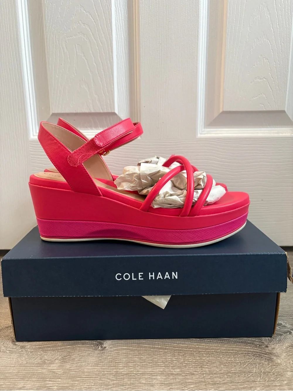 Cole Haan Women's Fuchsia Platform Wedge Sandals, Worn Once